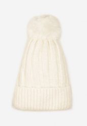 Jasnobeżowa Czapka z Prążkowanego Materiału z Pomponem Vamieska. Brązowe czapki Born2be, bez wzorów, prążkowane. Za 29.99 zł.