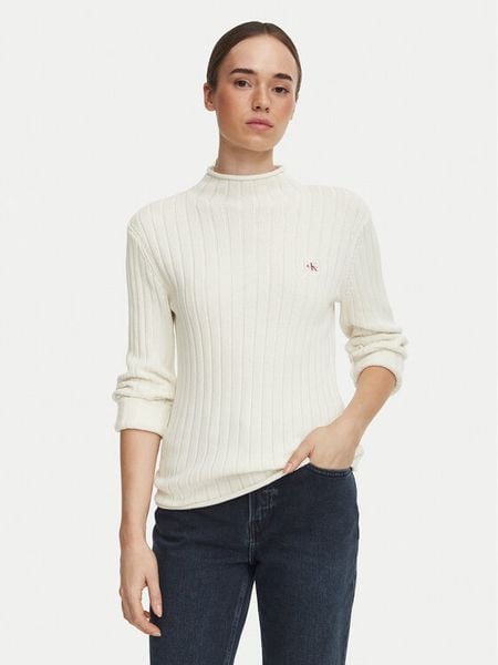 Calvin Klein Jeans Sweter LV047H304G Kremowy Regular Fit. Białe swetry Calvin Klein Jeans, s, bez wzorów, z bawełny, bez ramiączek. Za 409.99 zł.