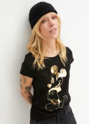 Bluza z nadrukiem Myszki Miki. Czarne bluzy bonprix, bez wzorów, bez kaptura. Za 82.99 zł.