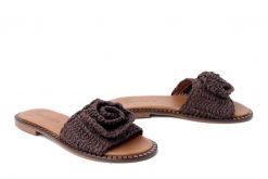 BOCCATO 0633-11 brown textile, klapki damskie. Brązowe klapki Boccato, bez wzorów, bez obcasa, na obcasie. Za 250.67 zł.