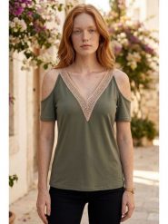 SOULSHAE Bluzka w kolorze khaki rozmiar: XXL/3XL. Brązowe bluzki SOULSHAE, xl, bez wzorów, z wiskozy, bez kołnierzyka, bez ramiączek. Za 64.95 zł.