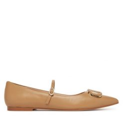 Baleriny TWINSET. Brązowe baleriny Twinset, bez wzorów, bez obcasa. Za 599.99 zł.