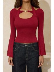 Trendyol Bluzka w kolorze bordowym rozmiar: XL. Czerwone bluzki Trendyol, xl, bez wzorów, bez kołnierzyka, bez ramiączek. Za 39.99 zł.