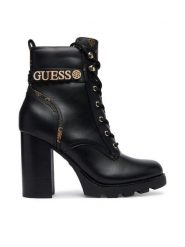 Guess Botki FLFNEE ELE10 Czarny. Czarne botki Guess, z aplikacjami, ze skóry, bez obcasa, na słupku, bez zapięcia. Za 634.99 zł.