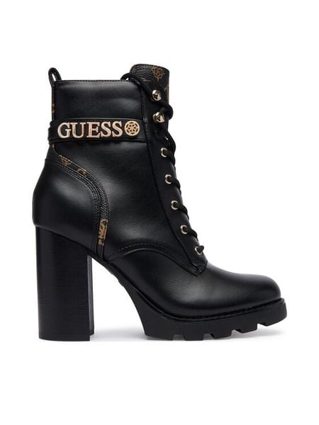 Guess Botki FLFNEE ELE10 Czarny. Czarne botki Guess, z aplikacjami, ze skóry, bez obcasa, na słupku, bez zapięcia. Za 634.99 zł.