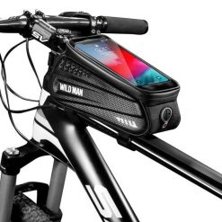 Torba na ramę rowerową z dotykowym uchwytem na telefon WILD MAN. Czarne torby na ramię WILDMAN, bez wzorów, z materiału, biznesowe, duże, bez dodatków. Za 155.04 zł.