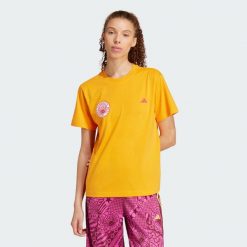 Koszulka adidas x FARM Graphic. Brązowe bluzki Adidas, xs, bez wzorów, sportowe, bez kołnierzyka, bez ramiączek. Za 141.90 zł.