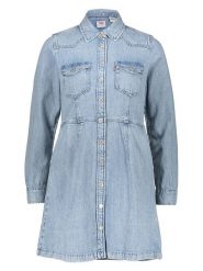 Levi's Dżinsowa sukienka rozmiar: XS. Niebieskie sukienki Levi's®, na co dzień, s, z aplikacjami, bez kołnierzyka, bez ramiączek, mini, proste. Za 235.95 zł.