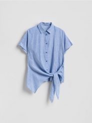 Koszula z lnem - niebieski. Niebieskie koszule Reserved, l, bez wzorów, z wiskozy, bez kołnierzyka, bez ramiączek. Za 109.99 zł.