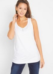 Długi top z czystej bawełny (5 sztuk). Czerwone topy bonprix, bez wzorów, z bawełny, bez kołnierzyka, bez ramiączek. Za 119.99 zł.