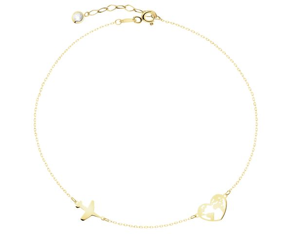 Złota bransoletka z cyrkonią - samolot, serce, mapa świata. Żółte bransoletki Apart, z cyrkonią, złote. Za 999.00 zł.