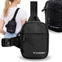 Mini saszetka na ramię Wozinsky wodoodporna dwukomorowa na zamek czarna. Czarne torby na ramię WOZINSKY, bez wzorów, sportowe, na ramię, bez dodatków. Za 39.99 zł.