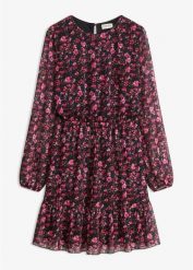 Krótka sukienka z dżerseju z długimi rękawami. Czarne sukienki bonprix, bez wzorów, z dżerseju, bez kołnierzyka, bez ramiączek, mini. Za 179.99 zł.