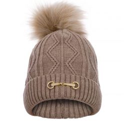 Czapka zimowa Equestrian Queen Eden 24AW damska z pomponem. Brązowe czapki EQUESTRIAN QUEEN, bez wzorów. Za 97.99 zł.
