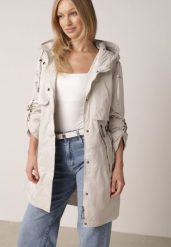 Beżowa Przejściowa Kurtka Parka z Kapturem i Podwijanymi Rękawami Tinarose. Brązowe kurtki Born2be, l, bez wzorów, z dresówki, z kapturem. Za 189.99 zł.