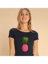 WOOOP Koszulka "Floral pineapple" w kolorze granatowym rozmiar: L. Niebieskie bluzki Wooop, l, bez wzorów, z bawełny, bez kołnierzyka, bez ramiączek. Za 65.38 zł.
