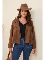 Curvy Lady Kurtka w kolorze brązowym ze skóry syntetycznej rozmiar: 48/50. Brązowe kurtki Curvy Lady, bez wzorów, ze skóry, bez kaptura. Za 132.05 zł.