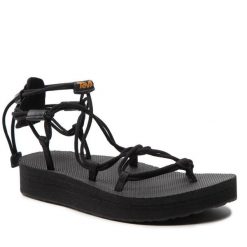 Sandały Teva. Czarne sandały Teva, bez wzorów, bez obcasa, na płaskiej podeszwie, bez zapięcia. Za 349.99 zł.