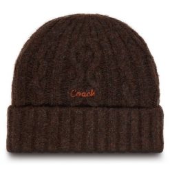 Czapka Coach. Brązowe czapki Coach, bez wzorów. Za 259.99 zł.