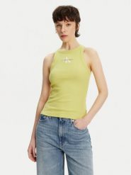 Calvin Klein Jeans Top Monologo J20J225301 Żółty Slim Fit. Żółte topy Calvin Klein Jeans, l, bez wzorów, z bawełny, bez kołnierzyka, bez ramiączek. Za 99.99 zł.