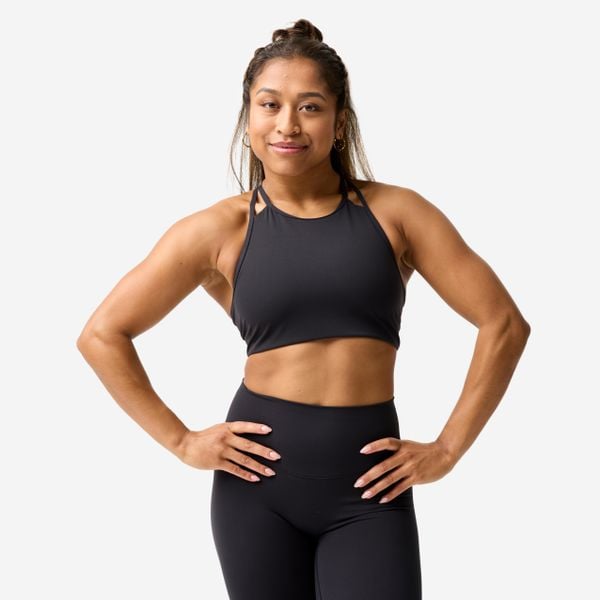 Stanik sportowy. Czarne bielizna sportowa DECATHLON, xl, bez wzorów, z elastanu. Za 89.99 zł.