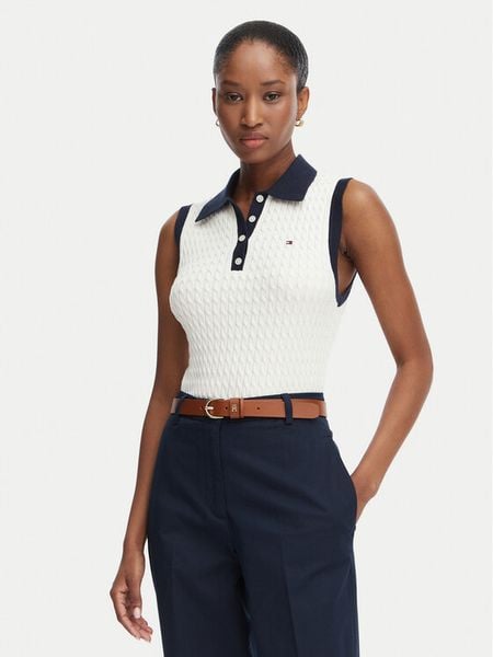 Tommy Hilfiger Sweter Fine Gg Cable WW0WW50102 Kremowy Regular Fit. Białe swetry TOMMY HILFIGER, xl, bez wzorów, z bawełny, bez ramiączek. Za 396.99 zł.
