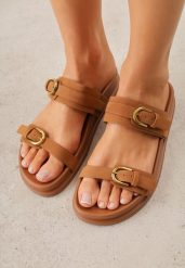 Brązowe Klapki z Dwoma Paskami i Klamrami Cevinra. Brązowe klapki Born2be, bez wzorów, bez obcasa, na płaskiej podeszwie. Za 79.99 zł.