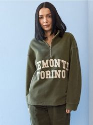 Polarowa bluza half-zip z napisem - zielony. Zielone bluzy Sinsay, l, bez wzorów, z polaru, bez kaptura. Za 59.99 zł.