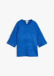 Sweter oversize. Żółte swetry bonprix, bez wzorów, prążkowane, bez ramiączek. Za 44.99 zł.