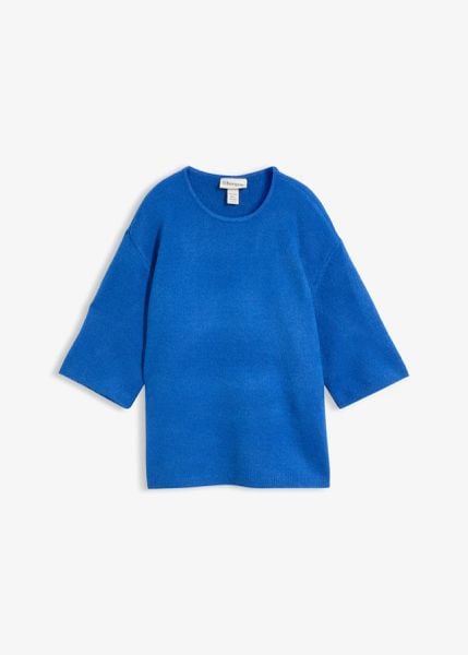 Sweter oversize. Żółte swetry bonprix, bez wzorów, prążkowane, bez ramiączek. Za 44.99 zł.