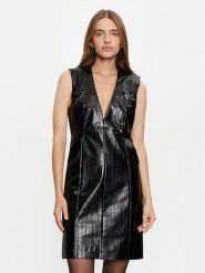 Sisley Sukienka z imitacji skóry 4S6DLV06O Czarny Slim Fit. Czarne sukienki Sisley, s, bez wzorów, ze skóry, bez kołnierzyka, bez ramiączek. Za 259.99 zł.