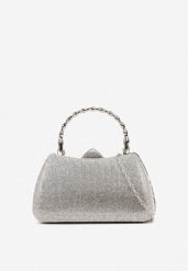 Srebrna Koktajlowa Cyrkoniowa Torebka z Łańcuszkiem i Uchwytem Latavea. Szare torby na ramię Born2be, bez wzorów, eleganckie, na ramię, bez dodatków. Za 119.99 zł.