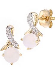 Revoni Złote kolczyki-wkrętki z diamentami i opalem rozmiar: onesize. Różowe kolczyki Revoni, z diamentem, złote. Za 830.67 zł.