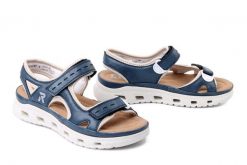 RIEKER 64066-14 blue combination, sandały damskie. Niebieskie sandały Rieker, bez wzorów, bez obcasa, bez zapięcia. Za 271.92 zł.