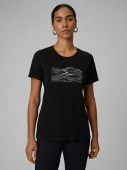 4F T-shirt regular z nadrukiem damski - czarny L. Czarne t-shirty 4f, l, bez wzorów, z bawełny, bez kołnierzyka, bez ramiączek. Za 49.99 zł.