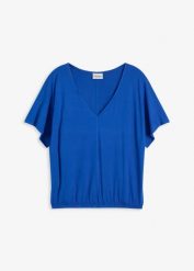 Koszulka oversize z miękkiego materiału z wiskozą. Czarne bluzki bonprix, bez wzorów, z wiskozy, bez kołnierzyka, bez ramiączek. Za 52.99 zł.