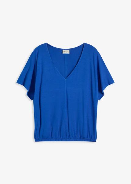 Koszulka oversize z miękkiego materiału z wiskozą. Niebieskie bluzki bonprix, bez wzorów, z wiskozy, bez kołnierzyka, bez ramiączek. Za 59.99 zł.