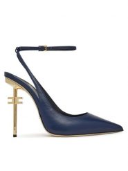 Elisabetta Franchi Szpilki SA-26B-51E2 Granatowy. Niebieskie szpilki Elisabetta Franchi, bez wzorów, ze skóry, bez obcasa, na szpilce, bez zapięcia. Za 1,899.00 zł.