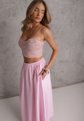 Różowa Rozkloszowana Spódnica w Stylu Casual Zdobiona Wzorem w Paski Sinalea. Czerwone spódnice Renee, na co dzień, z aplikacjami, casualowe, maxi, dopasowane. Za 119.99 zł.