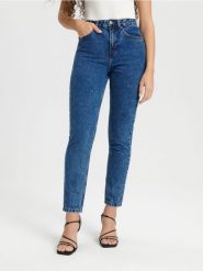 Jeansy mom fit - niebieski. Niebieskie jeansy Sinsay, l, bez wzorów. W wyprzedaży za 24.99 zł.