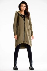 Długa bluza damska z kapturem i kieszeniami khaki. Brązowe bluzy Infinite You, l, bez wzorów, z bawełny, z kapturem. Za 299.00 zł.
