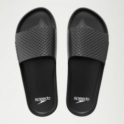 Klapki basenowe antypoślizgowe damskie Speedo Slide Entry. Czarne klapki Speedo, bez wzorów, z materiału, bez obcasa. Za 63.99 zł.