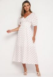 Biała Rozkloszowana Sukienka z Odkrytymi Plecami i Gumką w Talii Vendrea. Białe sukienki Born2be, na spacer, na lato, l, bez wzorów, z bawełny, eleganckie, bez kołnierzyka, bez ramiączek, maxi, rozkloszowane. Za 169.99 zł.