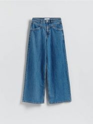 Jeansy wide leg z przeszyciami - niebieski. Niebieskie jeansy Reserved, bez wzorów. Za 149.99 zł.