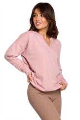 Efektowna Bluza z Wycięciem przy Dekolcie - Różowa. Czerwone bluzy MOE, l, bez wzorów, z bawełny, bez kaptura. Za 204.90 zł.