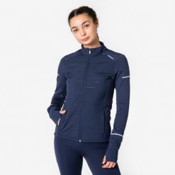Bluza do biegania damska Kiprun Run Flow Warm ocieplana. Niebieskie bluzy KIPRUN, na zimę, l, bez wzorów, z materiału, bez kaptura. Za 199.99 zł.