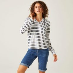 Minerve V-Neck damska bluza z kapturem. Białe bluzy Regatta, bez wzorów, z bawełny, z kapturem. W wyprzedaży za 64.99 zł.