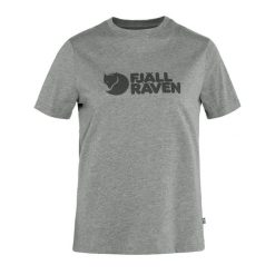 Koszulka trekkingowa damska Fjällräven Logo. Szare bluzki Fjällräven, s, bez wzorów, sportowe, bez kołnierzyka, bez ramiączek. Za 209.99 zł.