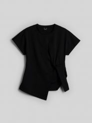 4F T-shirt slim z marszczeniem damski - czarny XS. Czarne t-shirty 4f, m, bez wzorów, z dzianiny, bez kołnierzyka, bez ramiączek. Za 89.99 zł.