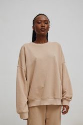 Bluza damska o kroju regular fit w kolorze CLASSIC BEIGE - PHENIX-UNI. Brązowe bluzy Marsala, uniwersalny, bez wzorów, z bawełny, bez kaptura. Za 259.90 zł.